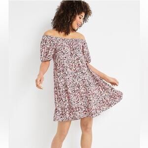 Maurice’s Pink Floral Off The Shoulder Babydoll Swing Dress, EUC, Size Medium
